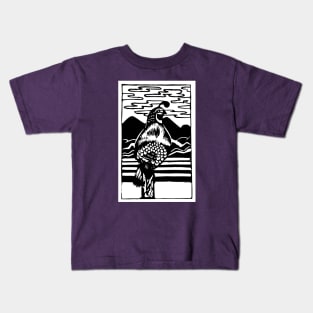 California Quail Woodblock Kids T-Shirt